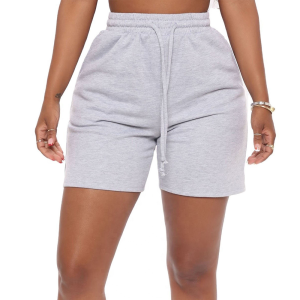 Grey Fleece Shorts With High Waist