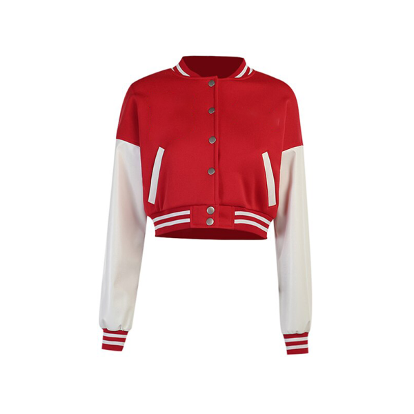 Red Crop Varsity Jacket for Ladies